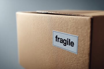 Poster - Cardboard Box Marked Fragile on a Clean Background Indicating Careful Handling and Shipping Needs Generative AI