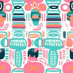 Poster - Vibrant Abstract Geometric Pattern with Pink Teal and Orange Shapes