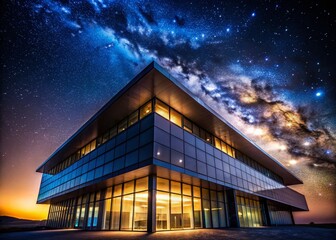 Wall Mural - Minimalist Starry Night Sky Architecture: Modern Building Silhouette Against Cosmic Background