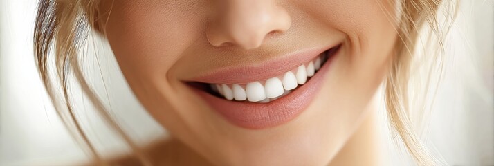 Poster - Bright Smile With Dental Crown Shining in Natural Light Captures Joyful Expression at Home in Gentle Morning Ambiance Generative AI