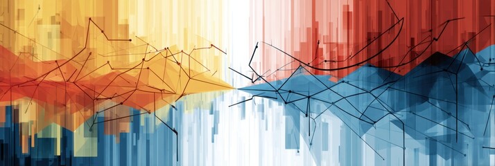 Poster - Contrasting Economic Forces Illustrated by an Abstract Graph Depicting Opposing Trends With Vibrant Colors and Dynamic Lines Generative AI