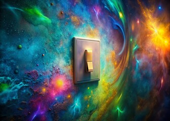 Wall Mural - surreal wall light switch: glowing portal to another dimension