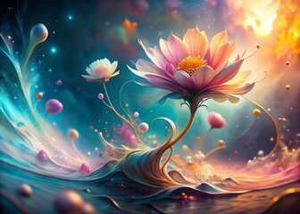 Wall Mural - surreal watercolor flower tracing: ethereal floral fantasy