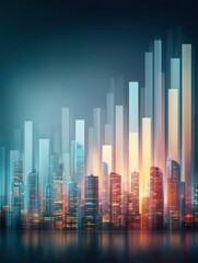 Poster - City Skyline Transitions Into Bar Chart Representing Inflation Trends in an Urban Landscape Generative AI