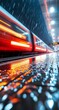 © Hariyanto Bromantio - High speed train in motion at a rainy station platform at night