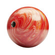 © Ouzhan - A red and orange bowling ball with swirled patterns and a single hole. A close-up shot captures its smooth surface and vibrant colors
