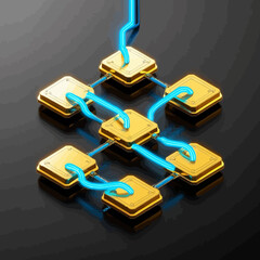 Poster - golden nodes connected by glowing blue lines