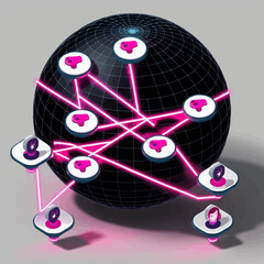 Poster - Isometric Illustration of Global Network Connections