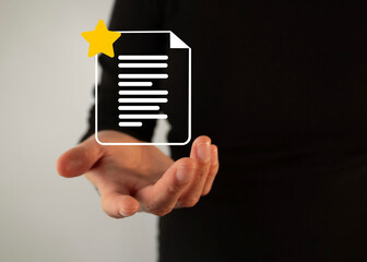 Poster - Woman's hand holding a document icon with a star