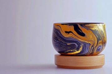 Poster - Stylish, marbled bowl resting on a wooden coaster.