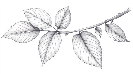 detailed botanical illustration of a branch with leaves