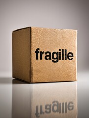 Aufkleber - Cardboard Box Marked Fragile on a Minimalistic Background Representing Care in Shipping and Handling Generative AI