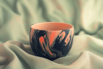 Poster - Smooth, decorative ceramic bowl on soft fabric.