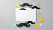 © Robin - Flat lay composition with paper moustaches and space for text on gray background. Happy Father's Day