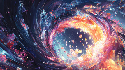 Wall Mural - Vibrant abstract swirls of colorful waves representing dynamic movement and energy. [Fractal Eden] | Prismatic Forest | color symmetry. Illustration