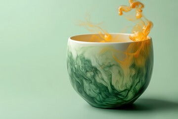 Poster - Abstract ceramic bowl with swirling liquid colors.