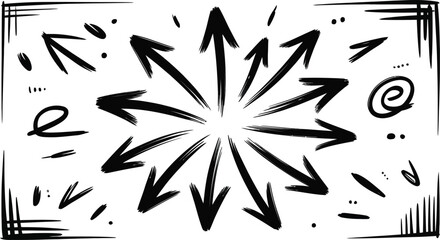 Poster - Hand drawn black arrows and design elements on a white background for various design projects.