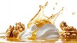 © Creations Photo  - Splash of yogurt with honey drizzle and walnuts on white background
