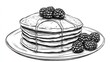 © Almahyra - Stacked pancakes with blackberries, syrup on a plate. Illustration