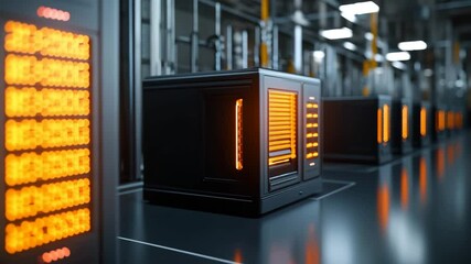 Poster - High-Tech Server Rack: A state-of-the-art server rack illuminates with a warm, inviting glow, providing a glimpse into the heart of modern technology.