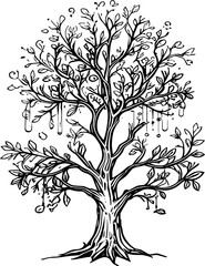 Poster - Hand drawn tree illustration against a white background presents a detailed sketch of nature's beauty.