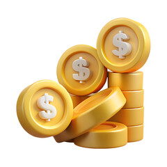 Poster - 3d rendered golden dollar coins stacked and arranged representing financial growth and wealth
