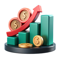 Poster - Financial growth concept with coins bar chart and rising arrow for business and investment