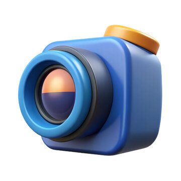 3d rendered illustration of a blue and yellow camera with a glossy appearance on White background