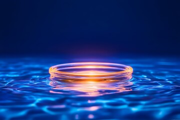Wall Mural - Glowing ring floats on dark blue water, creating ripples