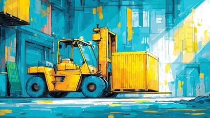 Poster - Port-side logistics operation, bustling scene of forklifts maneuvering, cranes lifting cargo, customs officers inspecting goods, vibrant activity in a busy shipping hub