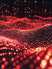 Aufkleber - Abstract red dot matrix landscape with bokeh lights and glowing particles background