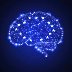 Aufkleber - Digital Brain with Stars Representing Intelligence and Innovation on a Dark Blue Background