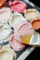 Poster - Artistic Palette with Creamy Pink Paint and Brush for Creative Expression and Design Projects