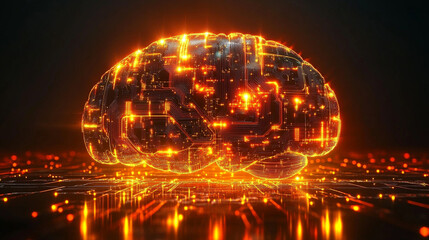 Poster - 
A futuristic electronic brain with glowing circuits symbolizes artificial intelligence, innovation, and the fusion of human cognition with digital technology, isolated on a transparent background.

