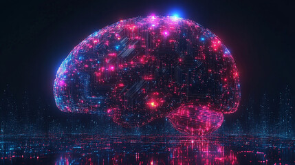 Poster - 
A futuristic electronic brain with glowing circuits symbolizes artificial intelligence, innovation, and the fusion of human cognition with digital technology, isolated on a transparent background.

