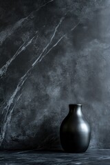 Poster - Minimalist Still Life Featuring a Black Vase Against a Dark Marble Textured Background