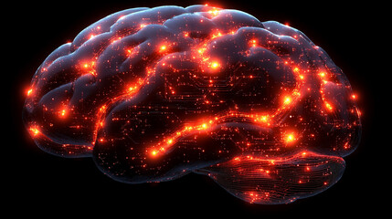 Poster - 
A futuristic electronic brain with glowing circuits symbolizes artificial intelligence, innovation, and the fusion of human cognition with digital technology, isolated on a transparent background.

