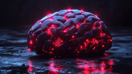 Poster - 
A futuristic electronic brain with glowing circuits symbolizes artificial intelligence, innovation, and the fusion of human cognition with digital technology, isolated on a transparent background.

