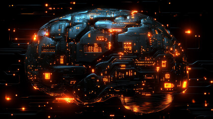 Poster - 
A futuristic electronic brain with glowing circuits symbolizes artificial intelligence, innovation, and the fusion of human cognition with digital technology, isolated on a transparent background.


