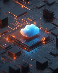 Aufkleber - Cloud computing concept with a glowing cloud on a modern circuit board background design