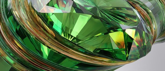 Aufkleber - Emerald Green Abstract Shape with Golden Accents and Faceted Surface Design Element
