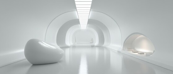 Poster - futuristic corridor with organic forms and bright lighting for a modern and clean aesthetic in archi
