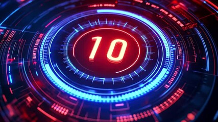 Poster - Countdown from ten to zero displayed over a futuristic data processing interface, countdown from ten to zero over interface data processing and recording on background