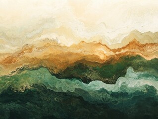 Poster - Abstract Landscape Painting with Earth Tones and Textured Layers of Green and Gold