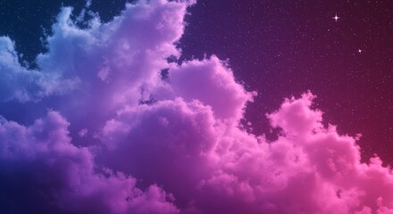 Wall Mural - Dreamy Clouds Floating in Starry Night Sky with Colorful Gradient