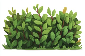 Poster - Lush Green Bush with Fresh Leaves and Brown Branches in a Garden or Park Setting Illustration