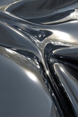 Aufkleber - Chrome liquid abstract background with smooth reflections and fluid dynamic forms in silver tones