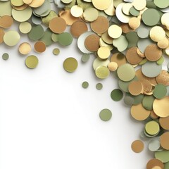 Poster - Elegant arrangement of green and gold circle confetti on a white background for festive occasions