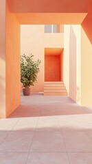 Poster - Minimalist Architecture with Peach Tones and Natural Light Creating a Serene and Modern Aesthetic