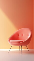 Poster - Minimalist Interior Scene Featuring a Stylish Coral Lounge Chair and Soft Light
